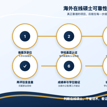 海外在线硕士学位靠谱吗?从学位授予、学校认证到证书含金量全面解析 2 海外在线硕士可靠性核验流程图